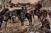 Giovanni Fattori Dorfstrasse mit Bauern, Maultieren und Handlern oil